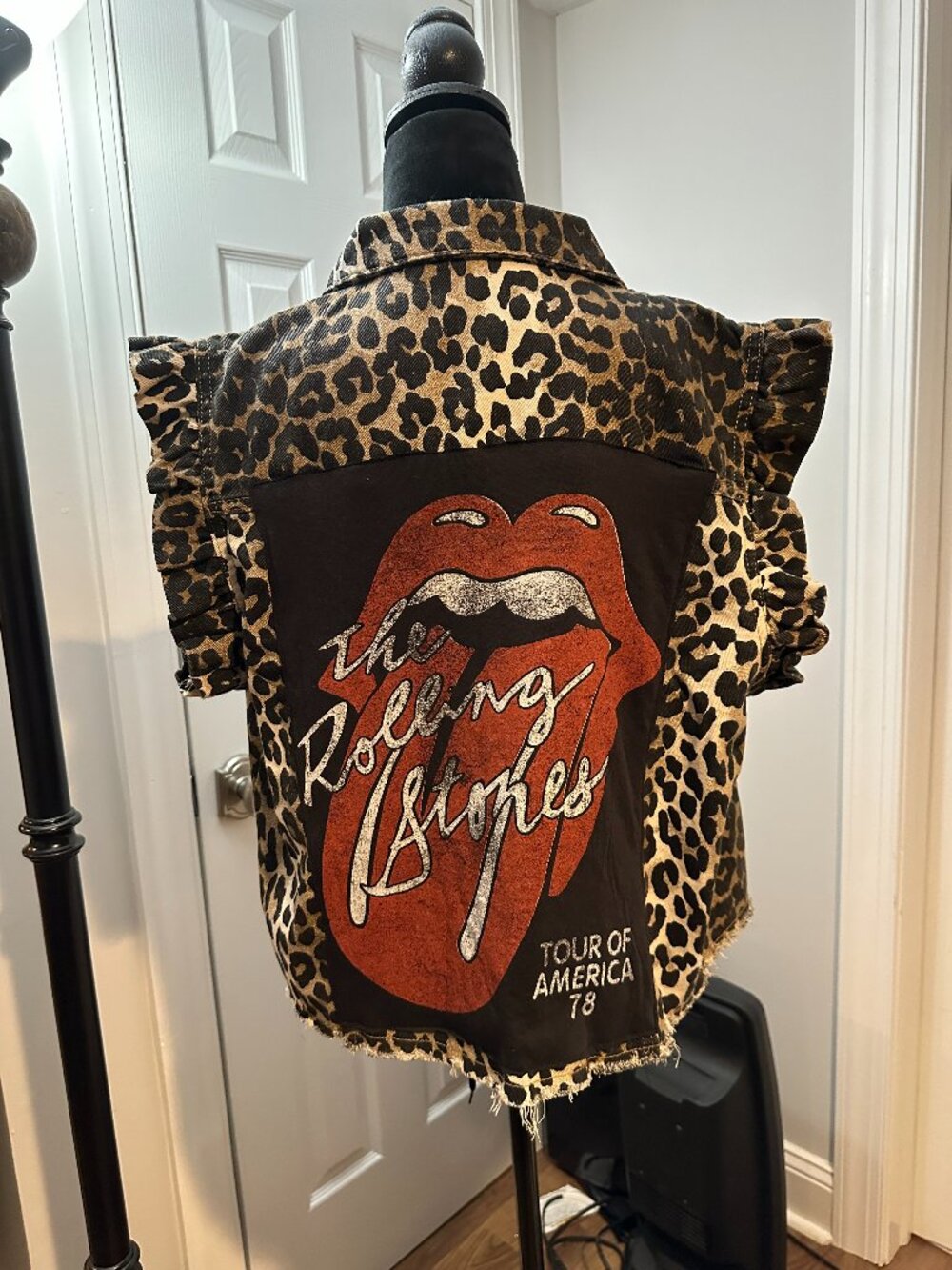 Rolling Stones Leopard Ruffle Denim Vest (S)